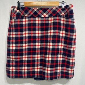 Talbots Women's 12 Plaid Wool Blend A-Line Mini‎ Skirt Navy Red Cream Preppy Mod